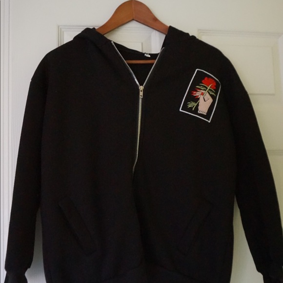 Rose embroidered comfy zip up hoodie - Picture 4 of 4